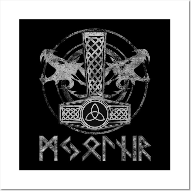 Thor's Hammer Mjolnir With Runic Writing Wall Art by Michangi